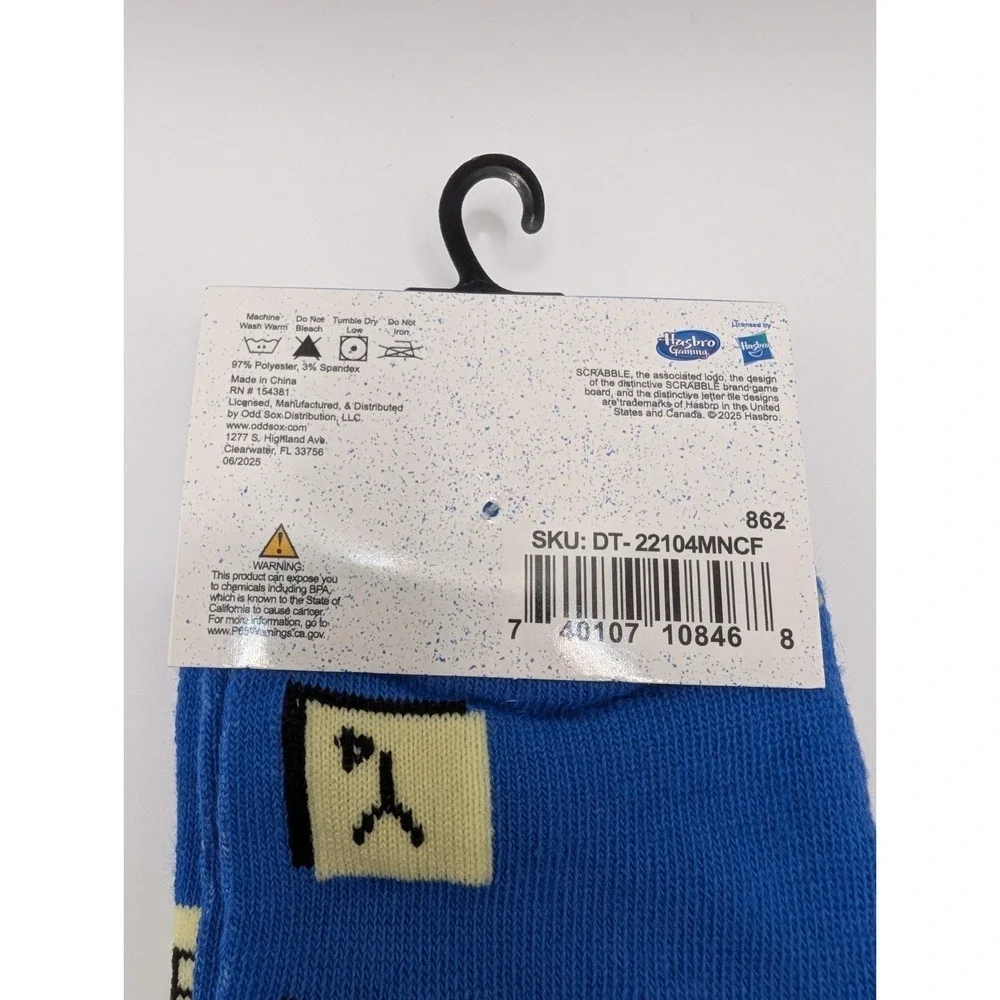 Odd Sox Scrabble Tiles Blue Crazy Funny Novelty Crew Socks Men's Size 6-12 NWT
